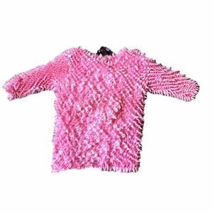 Vintage 90s Hugging Kisses Short Sleeve Barbie Pink Popcorn Top One Size